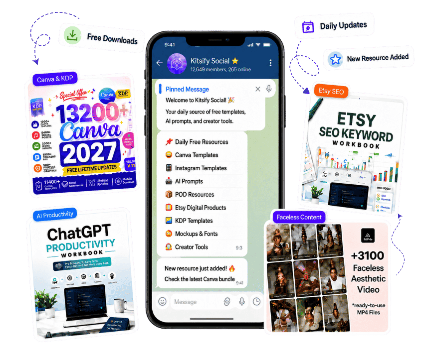 Kitsify Social Telegram group with free Canva, Etsy, ChatGPT and faceless content resources